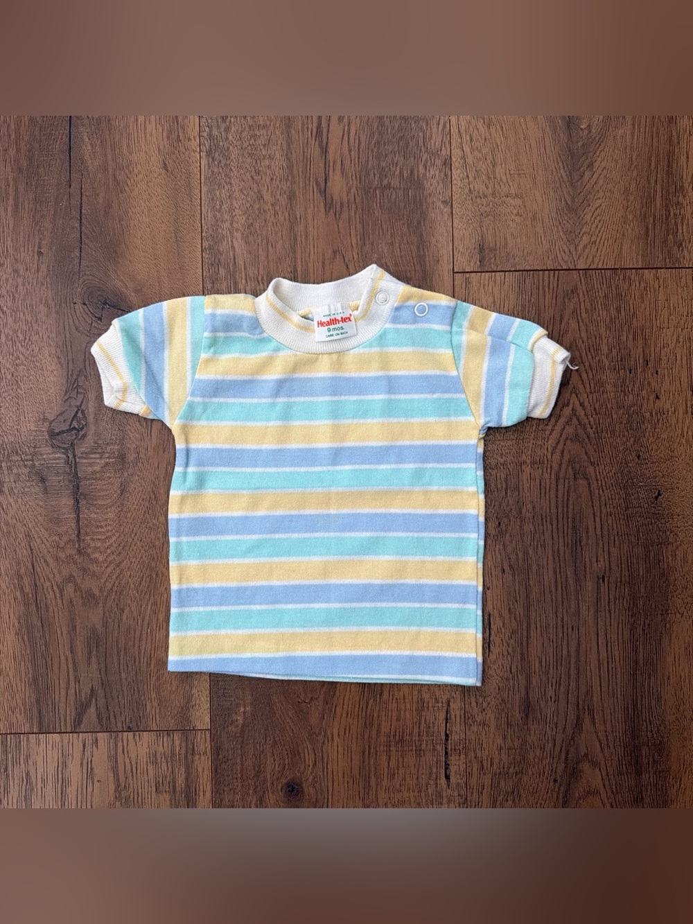 Vintage Healthtex Yellow & Light Blue Striped Baby Tee